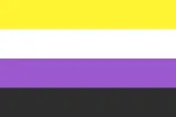 A flag of horizontal stripes, from top to bottom: yellow, white, purple and black.