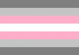 A flag of narrow horizontal stripes with white in the centre and light pink, light grey and dark grey symmetrically above and below.