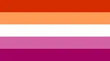 A flag of horizontal stripes, from top to bottom: orange-red, coral, white, lilac and magenta.