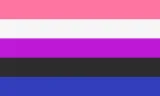A flag of horizontal stripes, from top to bottom: pink, white, magenta, black and dark blue.