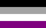 A flag of horizontal stripes, from top to bottom: black, medium grey, white and dark purple.