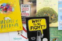 The covers of seven books in English and in French.