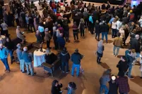 A crowded hall of people.