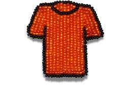 Orange beaded pin in the shape of a t-shirt