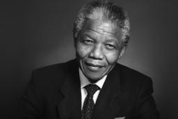 Black and white portrait of Nelson Mandela