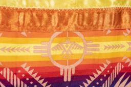 This section of the orange jingle dress shows a thunderbird.