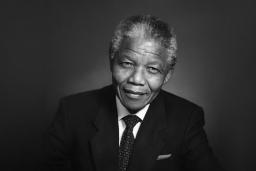 Black and white portrait of Nelson Mandela