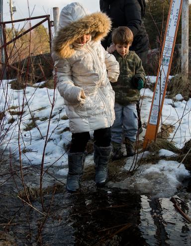 A mother with two children crossing the US-Canada border.