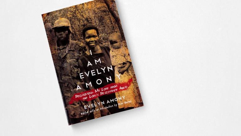 Photograph of the book cover "I Am Evelyn Amony – Reclaiming My Life from the Lord’s Resistance Army" Partially obscured.