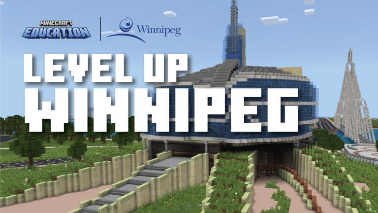 A graphic rendering of the exterior of the Museum with the text "Level Up Winnipeg" laid overtop. Partially obscured.