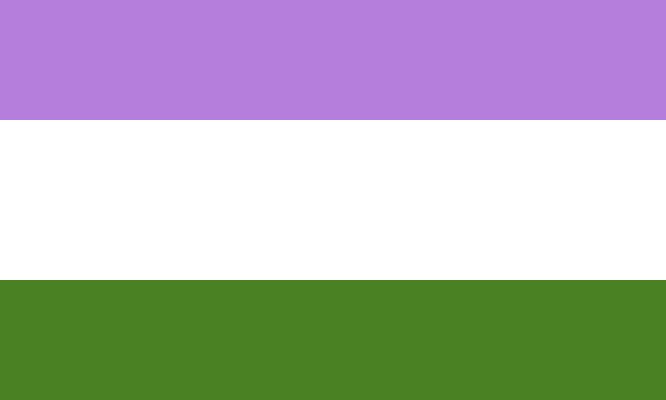 A flag of horizontal stripes, from top to bottom: purple, white and green.