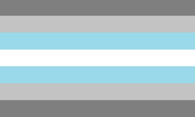  A flag of narrow horizontal stripes with white in the centre and light blue, light grey and dark grey symmetrically above and below.
