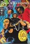 A comic book with Black men illustrated on the cover in a circle formation. One man is holding a golden medallion with the Dream Warriors logo so it is at the forefront.