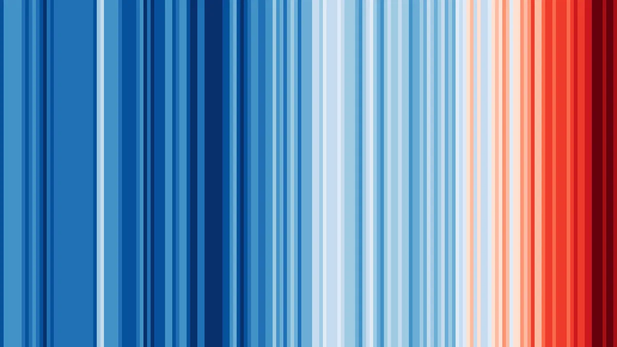 Vertical stripes arranged with shades of blue on the left and shades of red on the right.