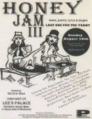 Poster of the 3rd edition of Honey Jam with an illustration of two fierce-looking women DJing.