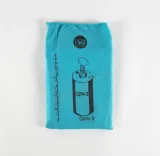 A flat rectangular blue-green package with an illustration of a type of cylindrical container.