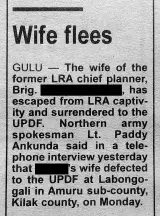 A newspaper clipping with the headline “Wife flees”.
