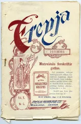 The cover of an issue of the magazine Freyja. The cover is features blue and red ink on white paper. The writing on the cover is mostly Icelandic, although there is also a small amount of English. On the left side of the cover there is a drawing of a woman holding a banner.