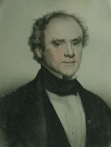 A painting of Joseph Howe. He is wearing a dark suit and a white shirt.
