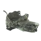 A partially decomposed, leather child’s shoe.