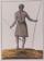 A drawing of a man standing. He is holding an arrow in his right hand and large bow in his left hand. He is wearing a long tunic and leggings and has tattoos on his face.