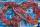 A graphic image of 24 mosaic tiles depicting Métis experiences in colonial schooling systems. Together the images show a red infinity symbol on a blue background.