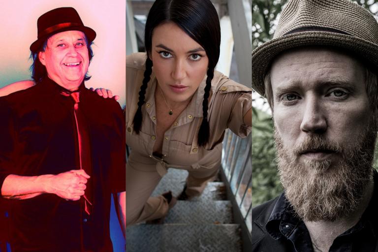 Three images of the performers. Partially obscured.