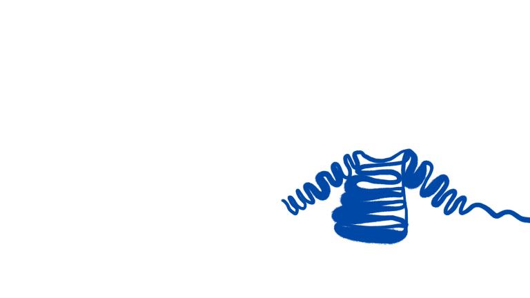 An illustration of a blue shirt made with one squiggly line.