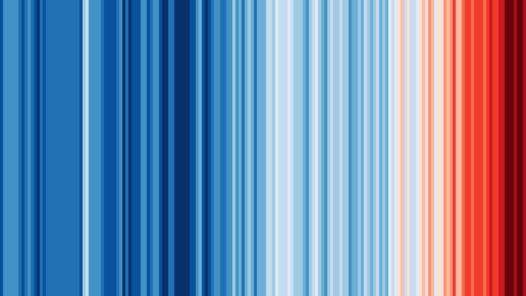 Vertical stripes arranged with shades of blue on the left and shades of red on the right.